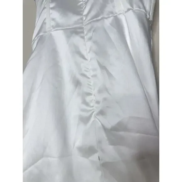 Miss Circle $185 Hedy Sz S White Satin Corset Mini Dress Ruch Mini Slit Silky - Picture 7 of 13